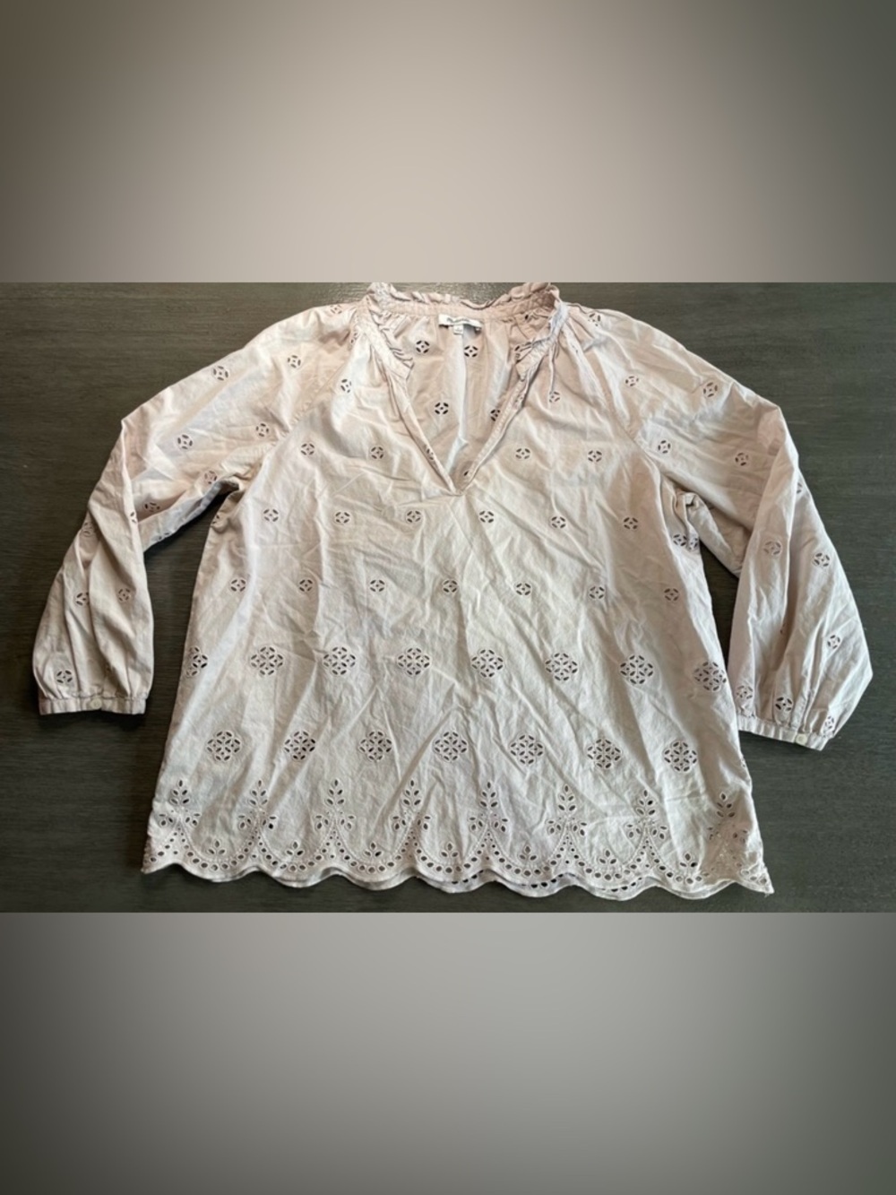 Madewell Lace Grey Light Purple Long Sleeve Notch Neck Blouse S